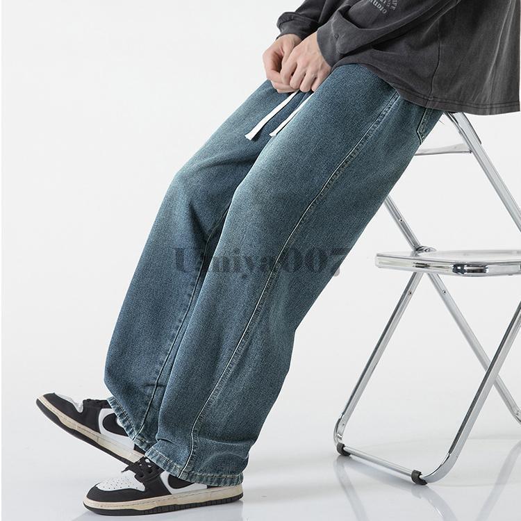デニムパンツ メンズ ロングパンツ ジーンズ 春服 春物 きれいめパンツ ボトムス ウェストゴム ひも付き ウォッシュ 4,934円