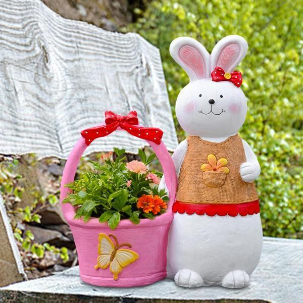 バニープランターポット 屋内屋外植物用 ウサギの置物 庭 ガーデン パティオ用 ピンク｜リリーズ・ハウス