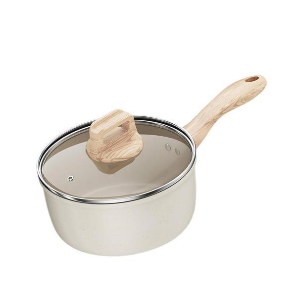 ミルクパン スケール防止ハンドル 調理器具 幼児用朝食ポット アパートキッチン用 18cm ガラス蓋付き