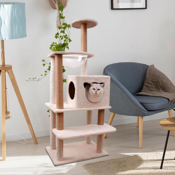 猫の爪とぎ郵便受け インタラクティブなプラッシュパーチ 子ネコのハンモック 猫の木の塔 ベージュ