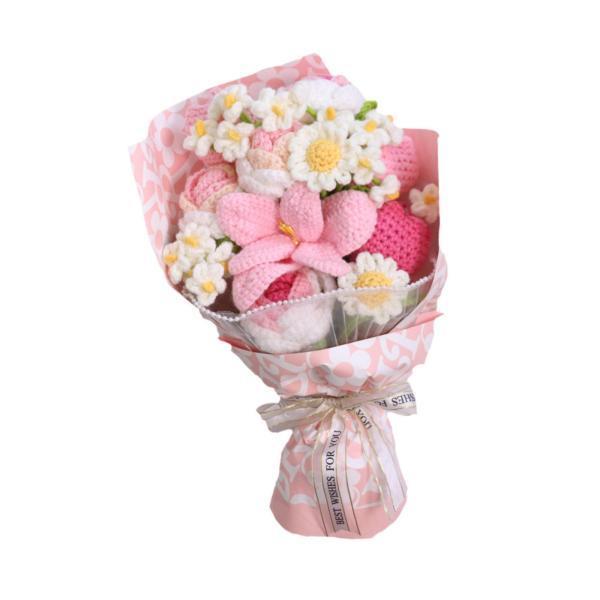 14インチ かぎ針編みの花 ニットブーケ 人工 親友 ガールフレンド スタイル A