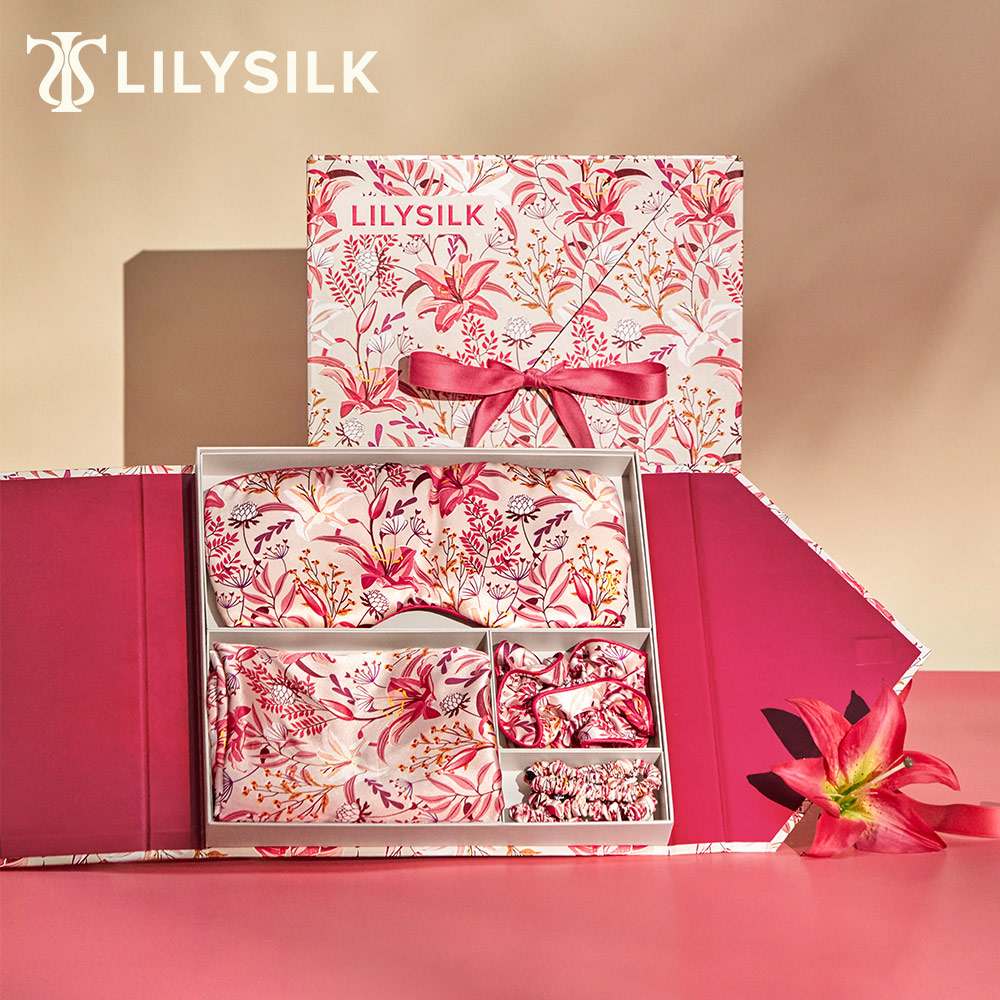 LILYSILK「シルク6点セット」 シルク 枕カバー アイマスク ヘアゴム シュシュ 19匁天然シルク100% ギフトラッピング付き 美髪 美肌 敏感肌 高級 母の日 プレゼント ギフト 送料無料