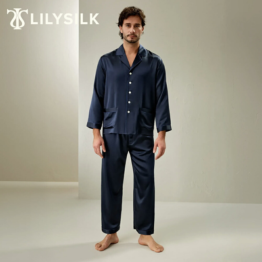LILYSILK シルク パジャマ メンズ シルク100% 長袖 春夏 疲労回復 オールシーズン ナイトウェア 寝間着 疲れを取るパジャマ 男性 紳士服 北欧 高品質シルク100% フルレングス プレゼント ギフト｜LILYSILK