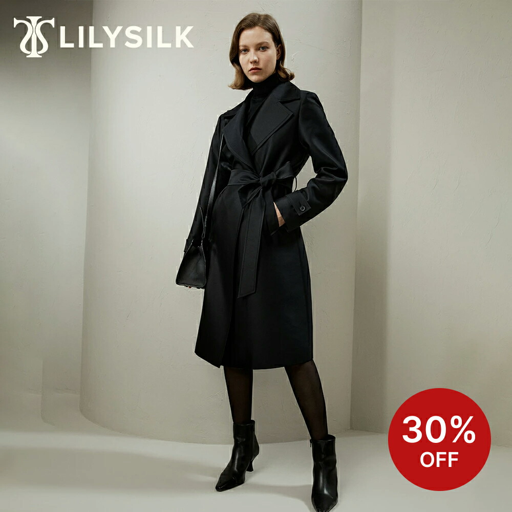 LILYSILK シルクウール混 トレンチコート　Sサイズ ブラック　黒 LILYSILK シルクウール混 トレンチコートSサイズ ブラック黒
