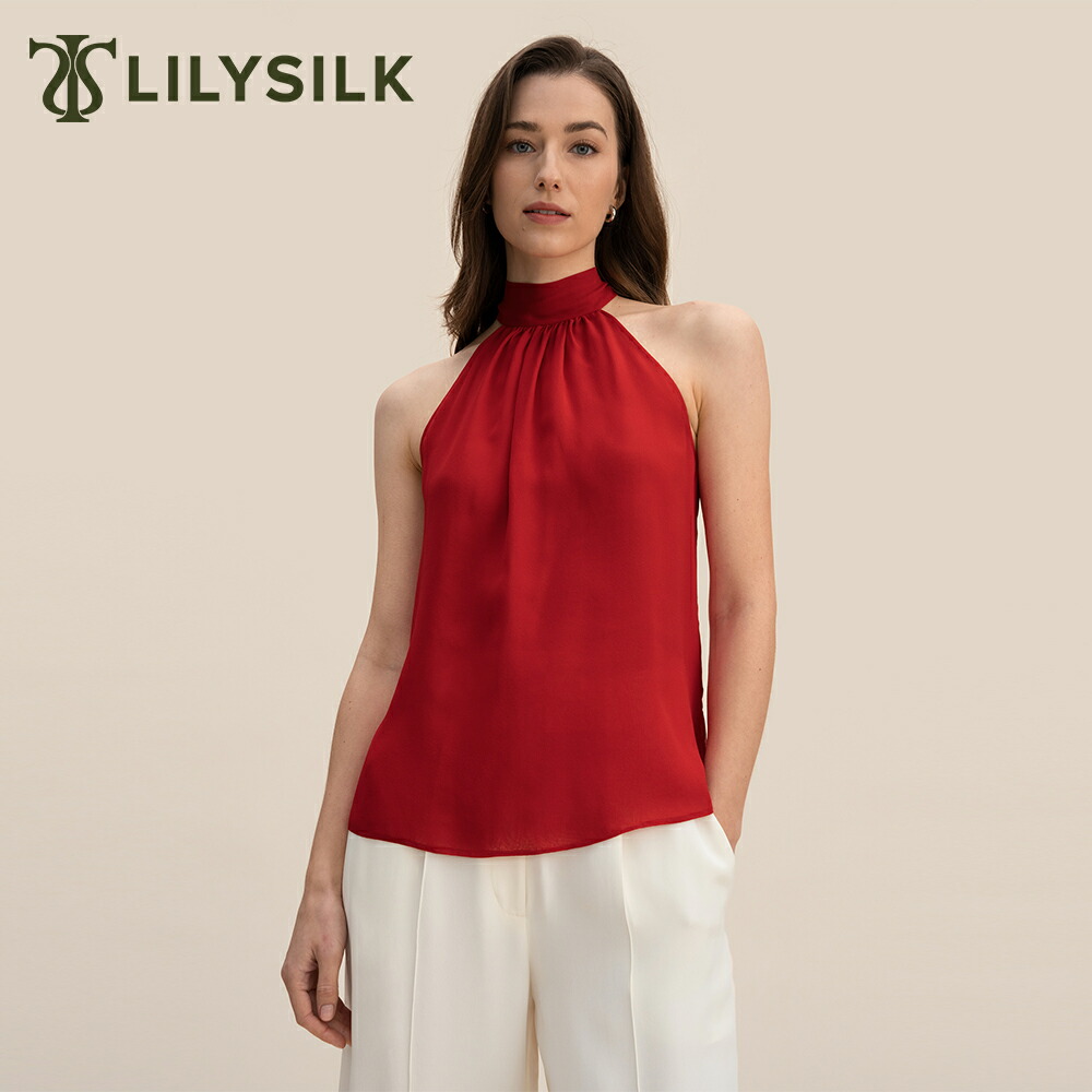 LILYSILK シルク ブラウス レディース ノースリーブ トップス ホルターネック カジュアル 袖なし ジョーゼット100% きれいめ モックネック 夏 上品 柔らかく 上質 ファッション プレゼント ギフト|LILYSILK