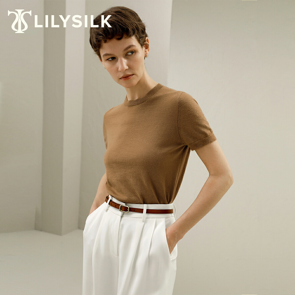 LILYSILK(リリーシルク) カシミヤ セーター レディース 半袖 ニット おしゃれ カジュアル 大きい 着心地良い オフィス きれいめ 春夏 トップス カシミヤ100% 柔らかく 上質 プレゼント ギフト｜LILYSILK
