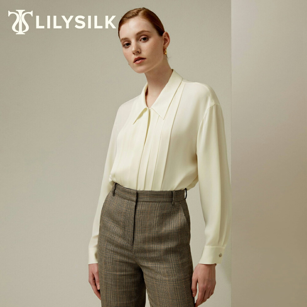 LILYSILK(リリーシルク) シルク ブラウス レディース 長袖 夏 秋 プリーツ オフィス フォーマル おしゃれ カジュアル上質 誕生日 プレゼント ギフト