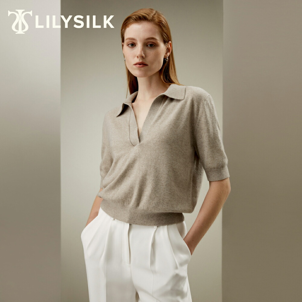LILYSILK カシミヤ100% セーター 半袖 レディース ポロカラー きれいめ おしゃれ カジュアル 通勤 OL プレゼント ギフト