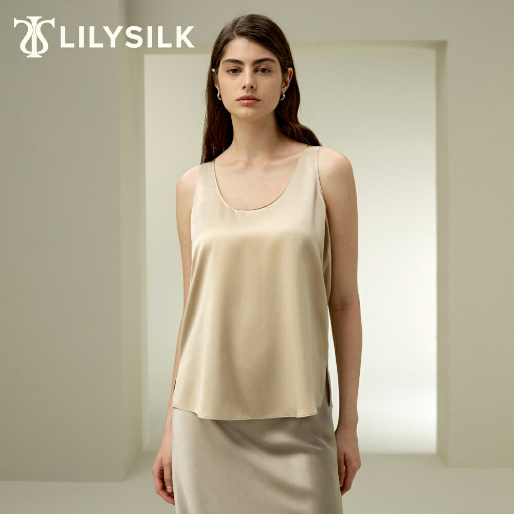 LILYSILK シルク キャミソール タンクトップ レディース カップなし 夏 Uネック 重ね着 シルク100% 洗濯機で洗える Aライン 美しい光沢 肌触りいい ベーシック クラシック