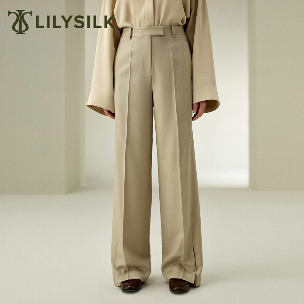 LILYSILK ウール ワイドパンツ レディース スーツパンツ スラックス きれいめ 春 夏 ウールシルク混 ストレートパンツ 洗濯機で洗える 大きいサイズ フォーマル カジュアル 裾はボタンで調整可能 ギフト プレゼント｜LILYSILK 25,050円