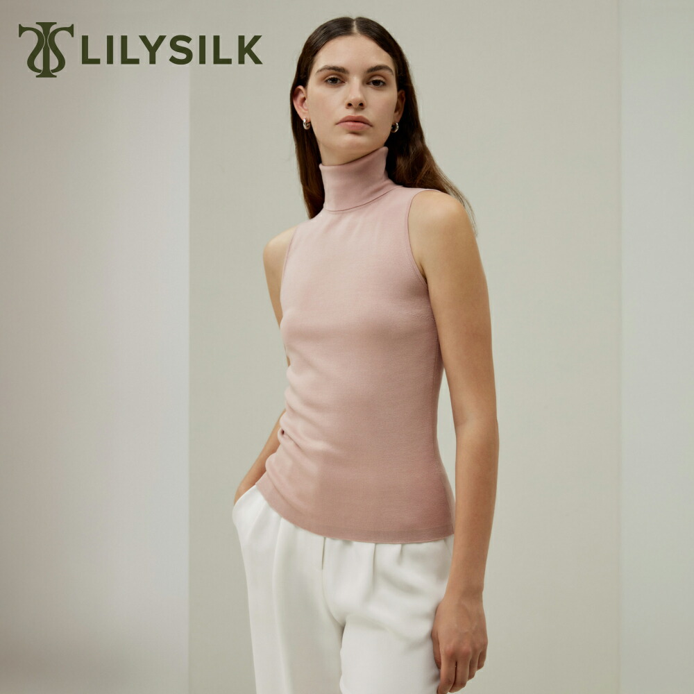 LILYSILK シルク ニット トップス レディース ノースリーブ タートルネック きれいめ 洗濯機で洗える 薄手 シルクブレンド ミニマリスト スリムフィット 通勤 カジュアル OL プレゼント ギフト 14,820円