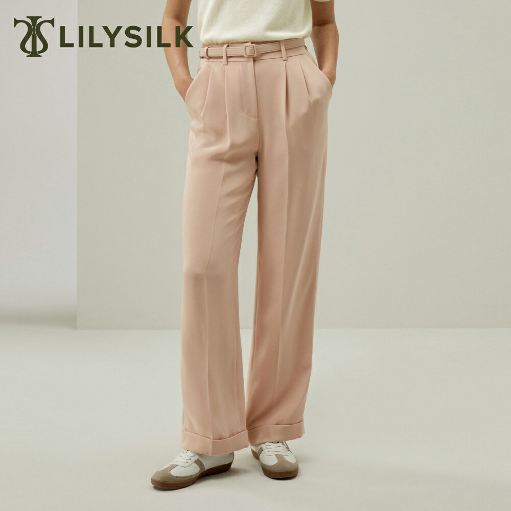 LILYSILK シルク パンツ レディース きれいめ ズボン ゆったり ワイドパンツ ピンク ローズ 長い ストレート スラックス スーツ 優雅 ギフト プレゼント|LILYSILK