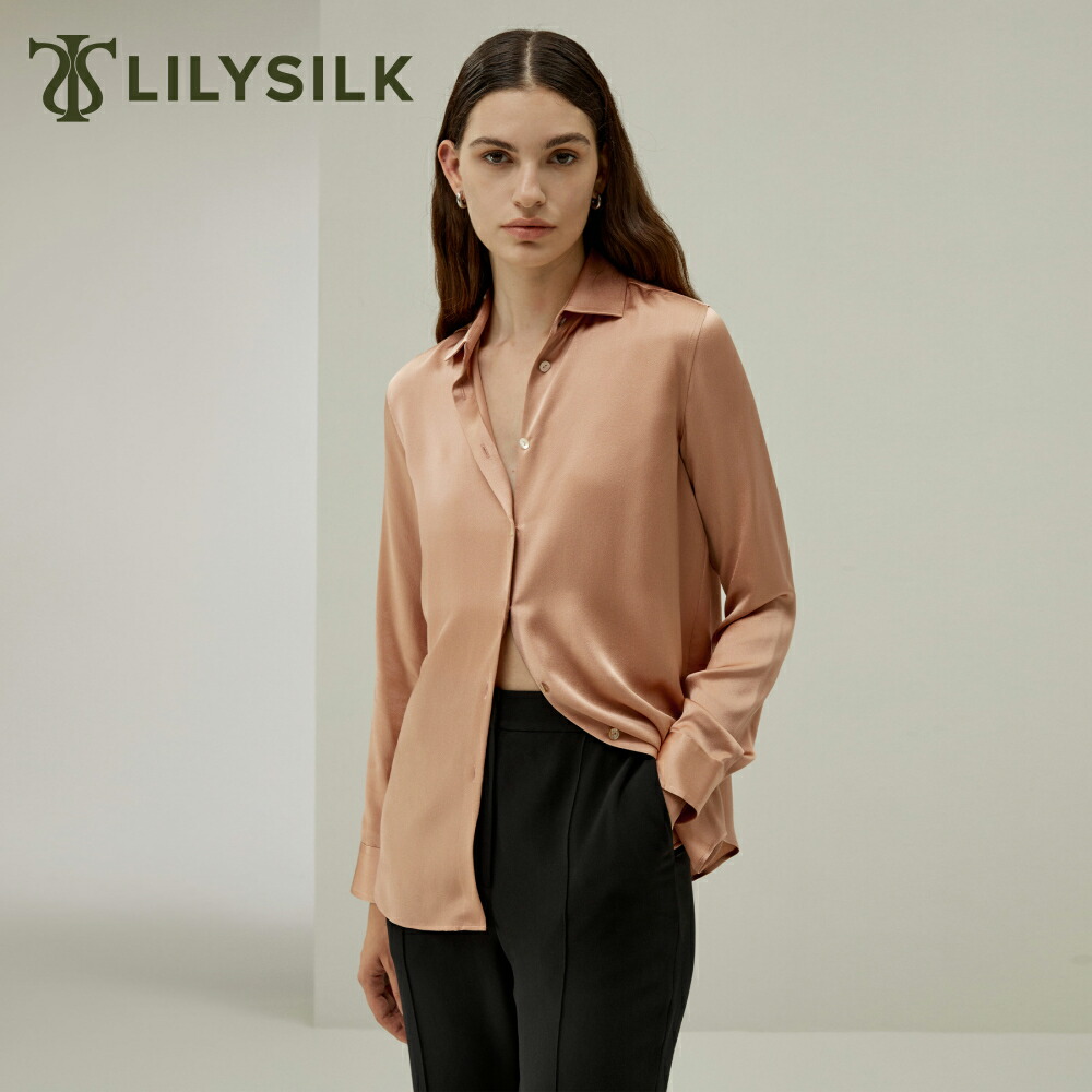 LILYSILK シルク ブラウス シャツ レディース 長袖 ローズ 洗練 天然貝ボタン採用 ミニマリスト エレガンス 柔らかい 美しい光沢 仕事 ビジネス OL ギフト プレゼント
