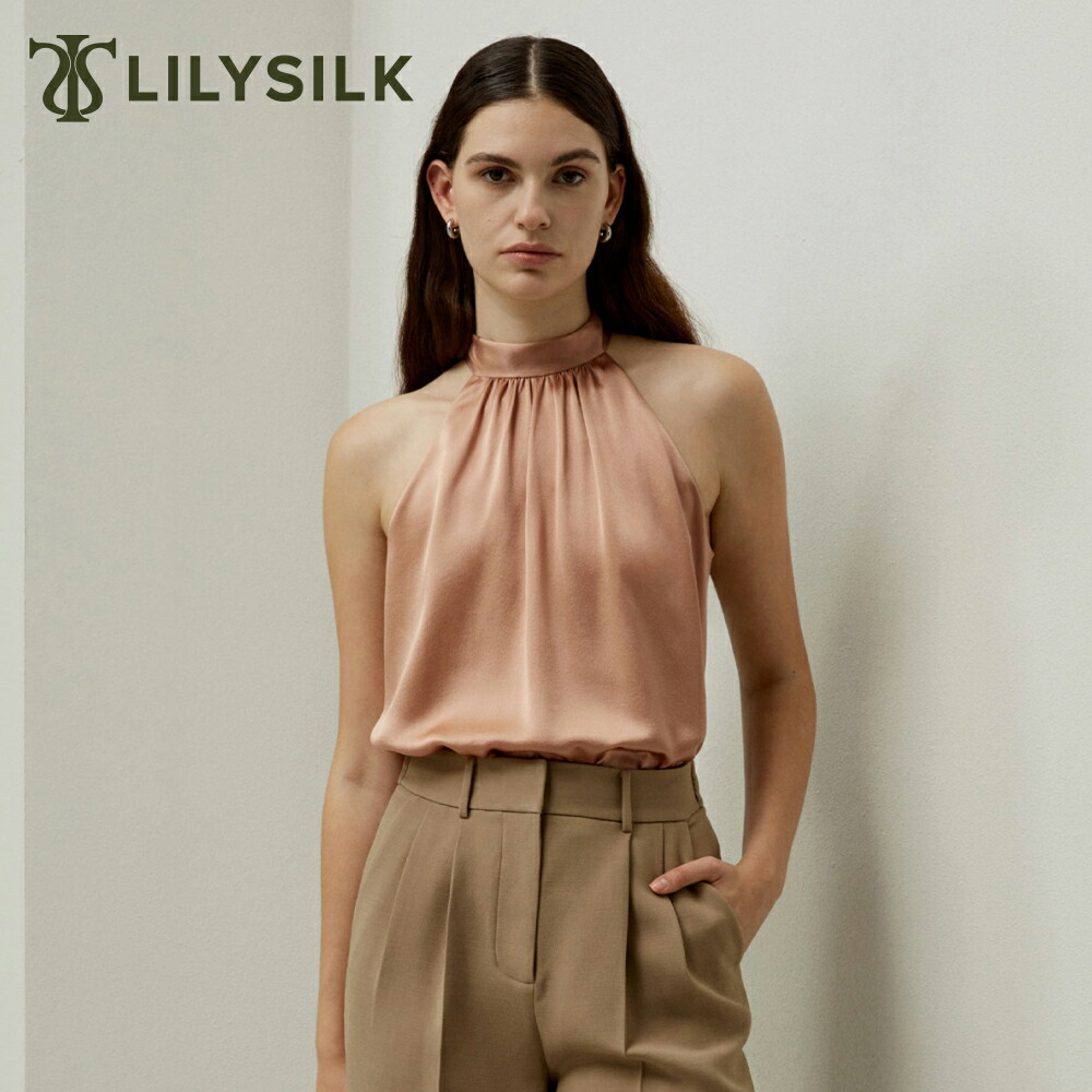 LILYSILK シルク トップス ノースリーブ ホルターネック カジュアル ブラウス 夏 きれいめ 大きいサイズ カジュアル ミニマル 上品 柔らかい 上質 プレゼント ギフト｜LILYSILK