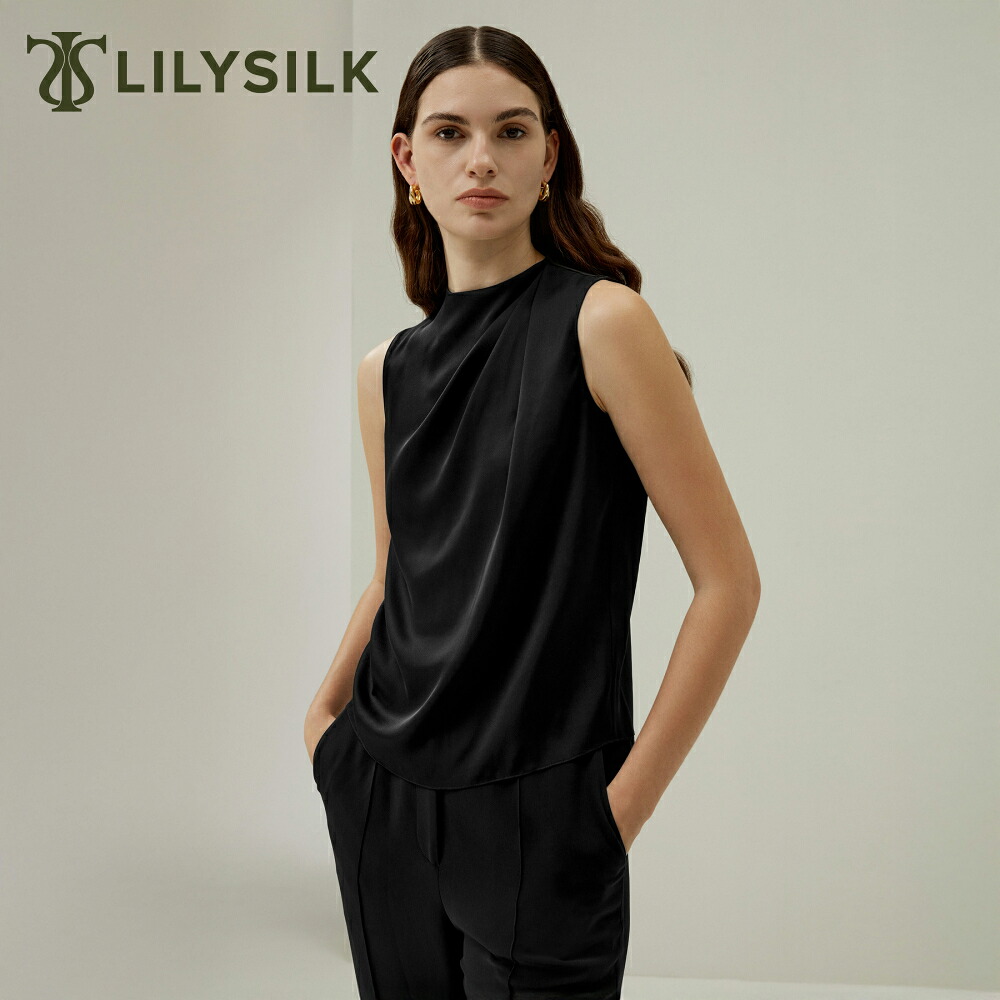 LILYSILK シルク トップス ノースリーブ レディース ブラウス Tシャツ カジュアル 夏 きれいめ カジュアル ファスナー シルク90% スパンデックス10% ミニマリスト 高級 上質 敏感肌適用 プレゼント ギフト
