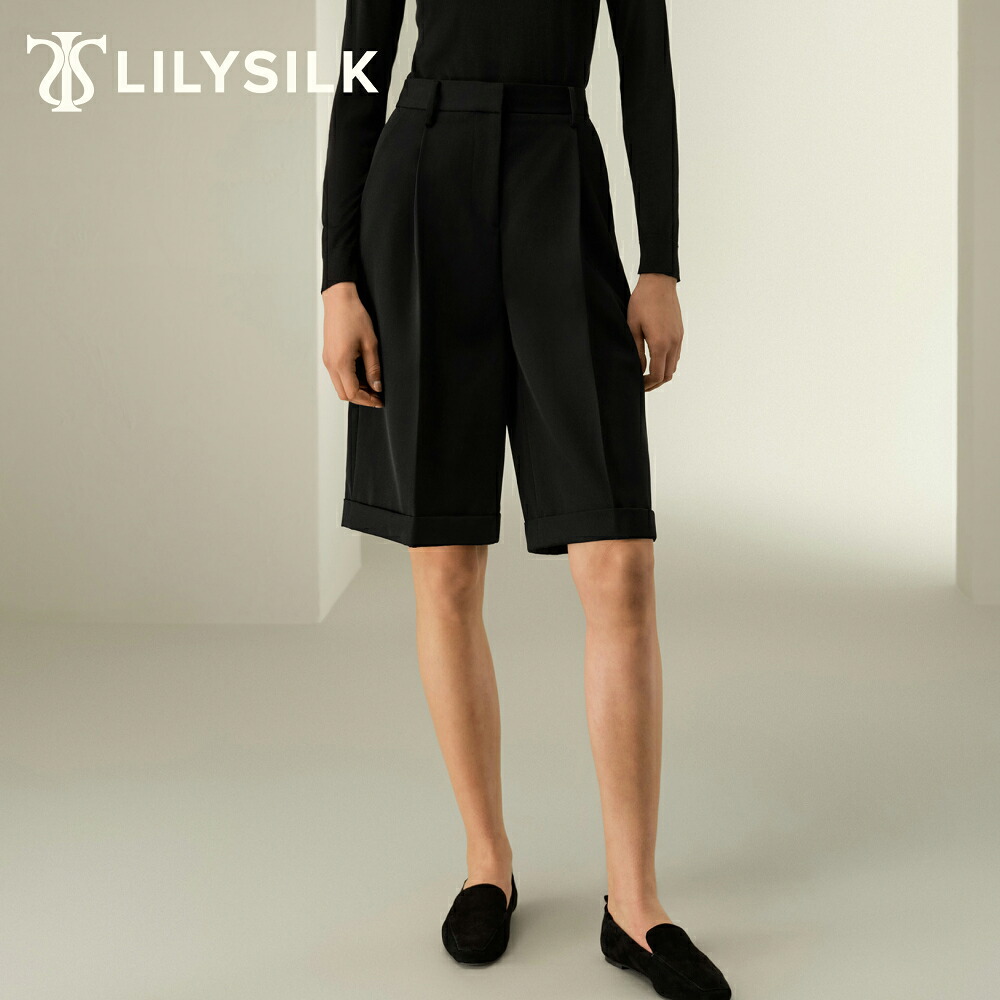 LILYSILK ウール ショートパンツ レディース 夏 大きいサイズ おしゃれ きれいめ 膝丈 ブラック 黒 20代 30代 40代 ギフト プレゼント