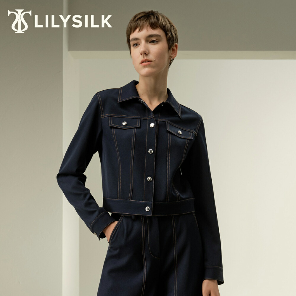 LILYSILK ウール ジャケット レディース デニム風 春 夏 秋 カジュアル ショート丈 大きいサイズ 20代 30代 40代 かっこういい 通勤 ギフト