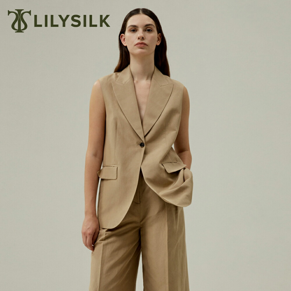 LILYSILK シルク リネン ブレザー レディース 春夏 ノースリーブ スーツ ベスト ビジネス フォーマル カジュアル 大きいサイズ トップスのみ おしゃれ かっこいい シルク・リネン混紡 シングルボタン 通勤 OL ギフト プレゼント｜LILYSILK