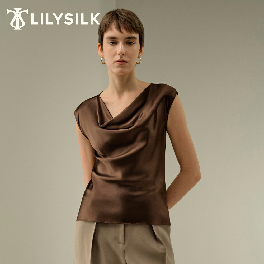 LILYSILK シルク Tシャツ レディース ノースリーブ 春夏 トップス カットソー 大きいサイズ かわいい きれいめ おしゃれ カウルネック やわらかい キャップ スリーブ 20代 30代 40代 ギフト プレゼント