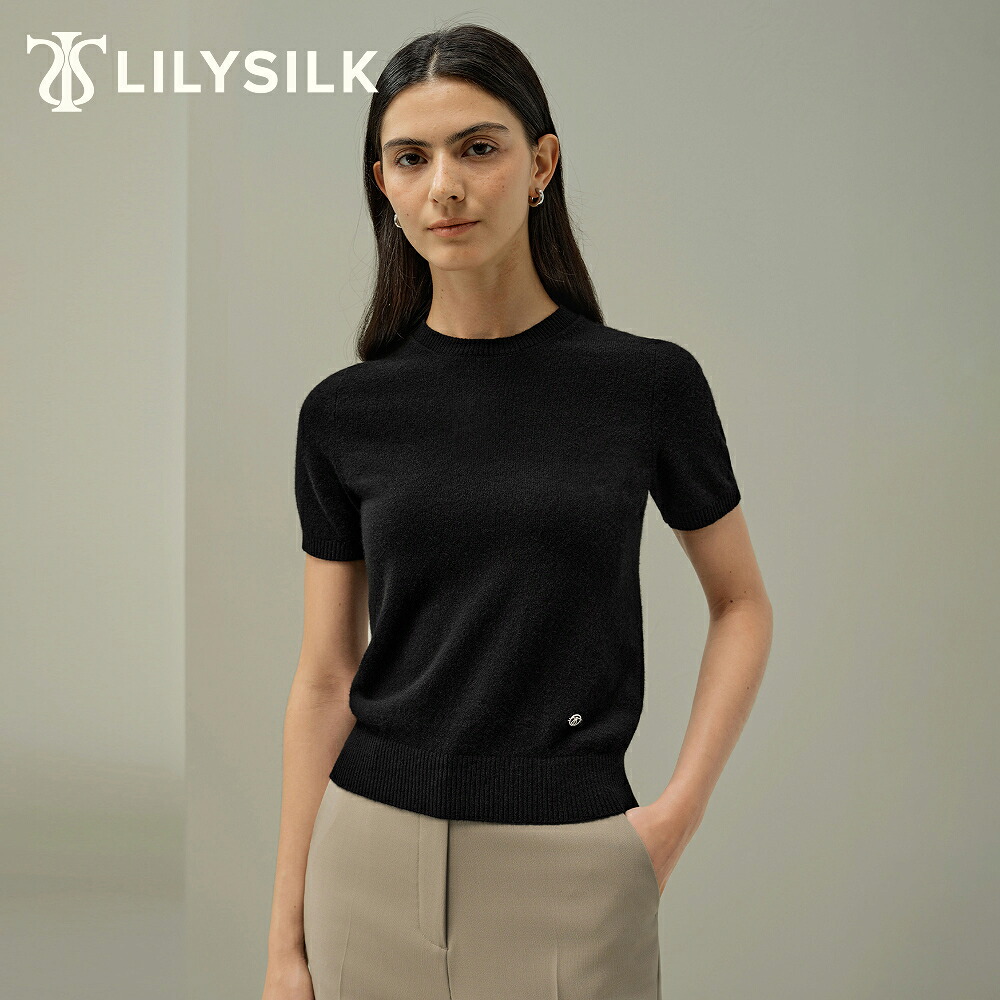 LILYSILK カシミヤ100% ニット セーター レディース 半袖 Tシャツ クルーネック カシミヤ おしゃれ きれいめ 仕事 オフィス 通勤 カジュアル 通気性がある 柔らかい シンプル クラシック 軽やか 定番 インナー｜LILYSILK
