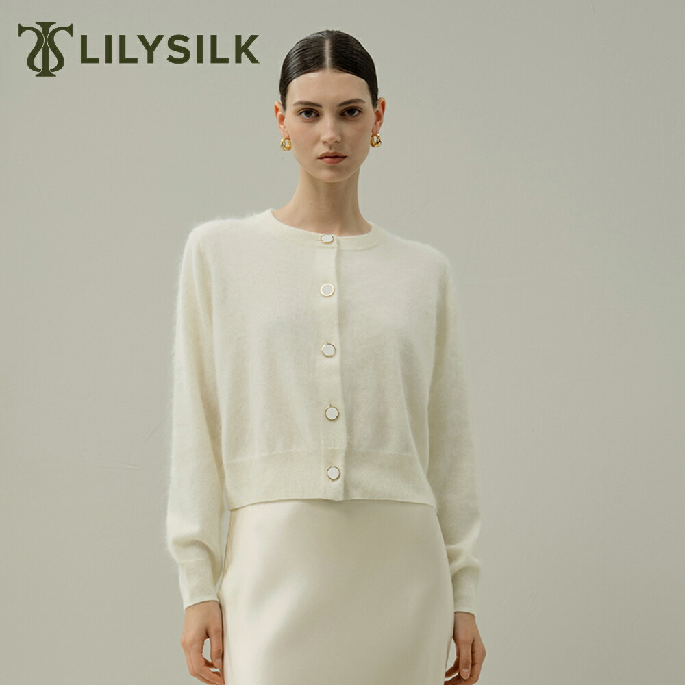 【新品タグ付】 リリーシルク クロップド ウール カシミア混紡 カーディガン 新品タグ付】 リリーシルク クロップド ウール カシミア混紡