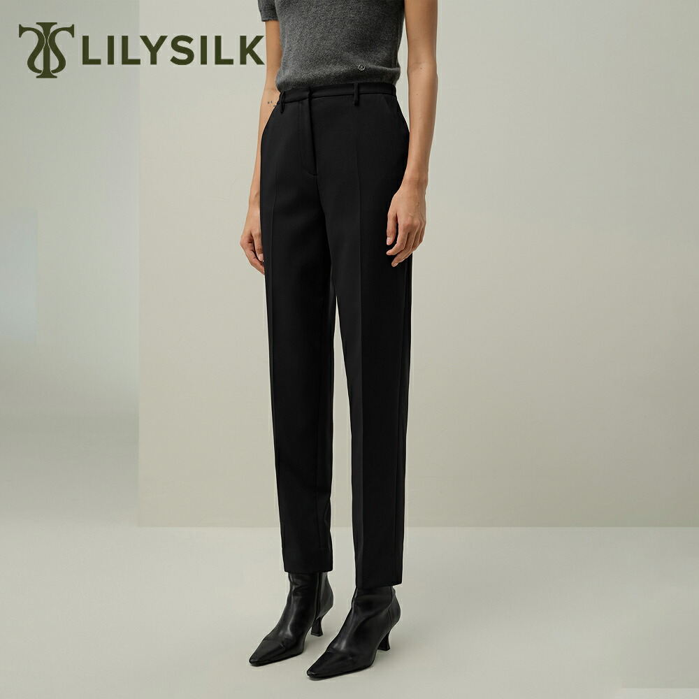 LILYSILK シルク ウール 混紡 パンツ レディース 秋 冬 スラックス スリムフィット ズボン きれいめ 大きいサイズ フォーマル オフィス カジュアル センタープレス ズボン 通勤 洗練 スリム 脚長効果 裾調節可能