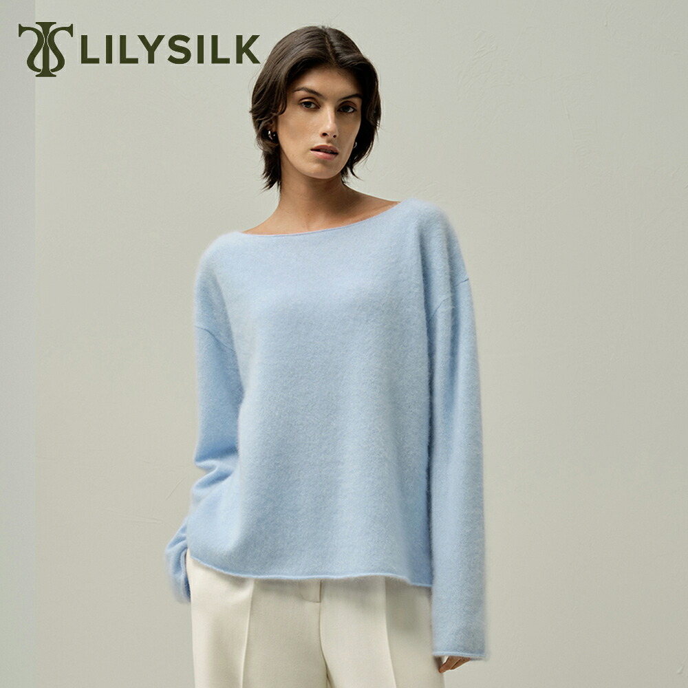 LILYSILK カシミヤ セーター レディース 秋冬 起毛 ニット ボートネック 大きいサイズ 長袖 ブランド オフィス おしゃれ きれいめ オーバーサイズ 可愛い 軽い 暖かい 柔らかい グレー ブルー レッド ブラウン