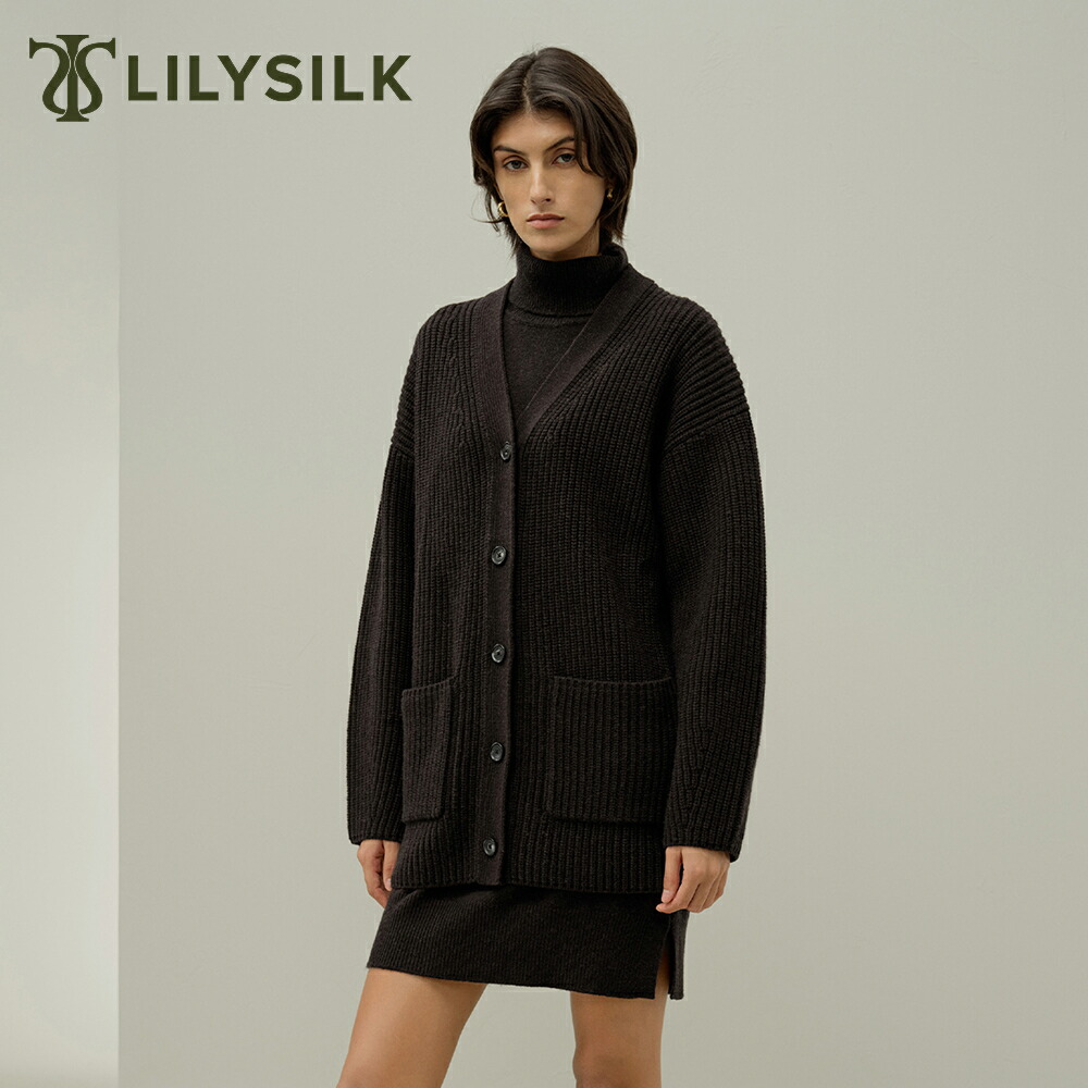LILYSILK カシミヤ ニット カーディガン レディース 秋冬 Ｖネック 大きいサイズ きれいめ オーバーサイズ リブ編み 長袖 ブランド カジュアル オフィス 通勤 おしゃれ 可愛い 軽量 暖かい 上質 28,145円