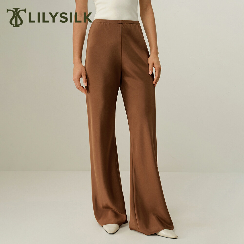 LILYSILK シルク イージーパンツ レディース ストレート 大きいサイズ きれいめ おしゃれ カジュアル ワイドパンツ バイアスカット オフィス 30匁シルク ドレープ エレガンス シームレスなサイド 微妙なストレッチ｜LILYSILK