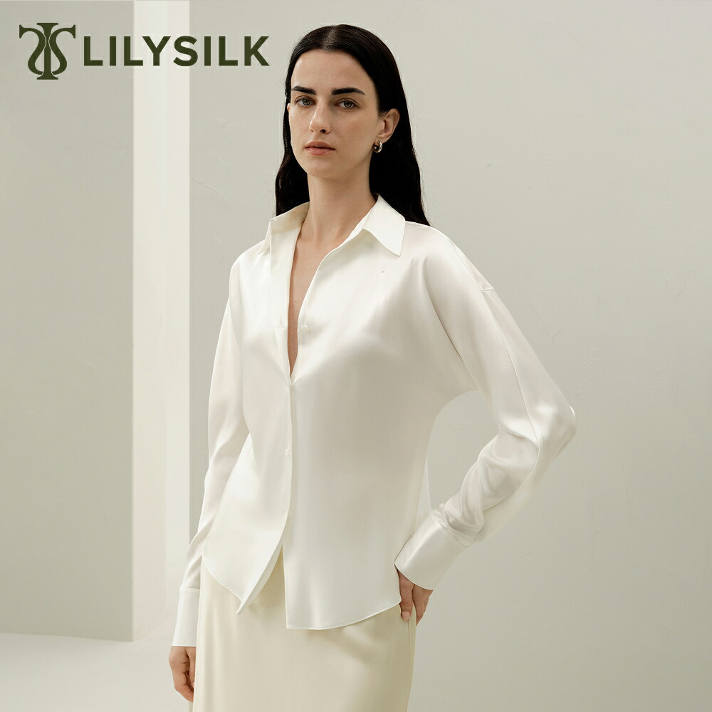 LILYSILK シルク シャツ ブラウス レディース 長袖 ビジネス オフィス 大きいサイズ シルク100% 洗濯機で洗える おしゃれ 白 ネイビー シャンパン 万能 無地 高級 通気 洗練 バイアスカット｜LILYSILK 21,164円