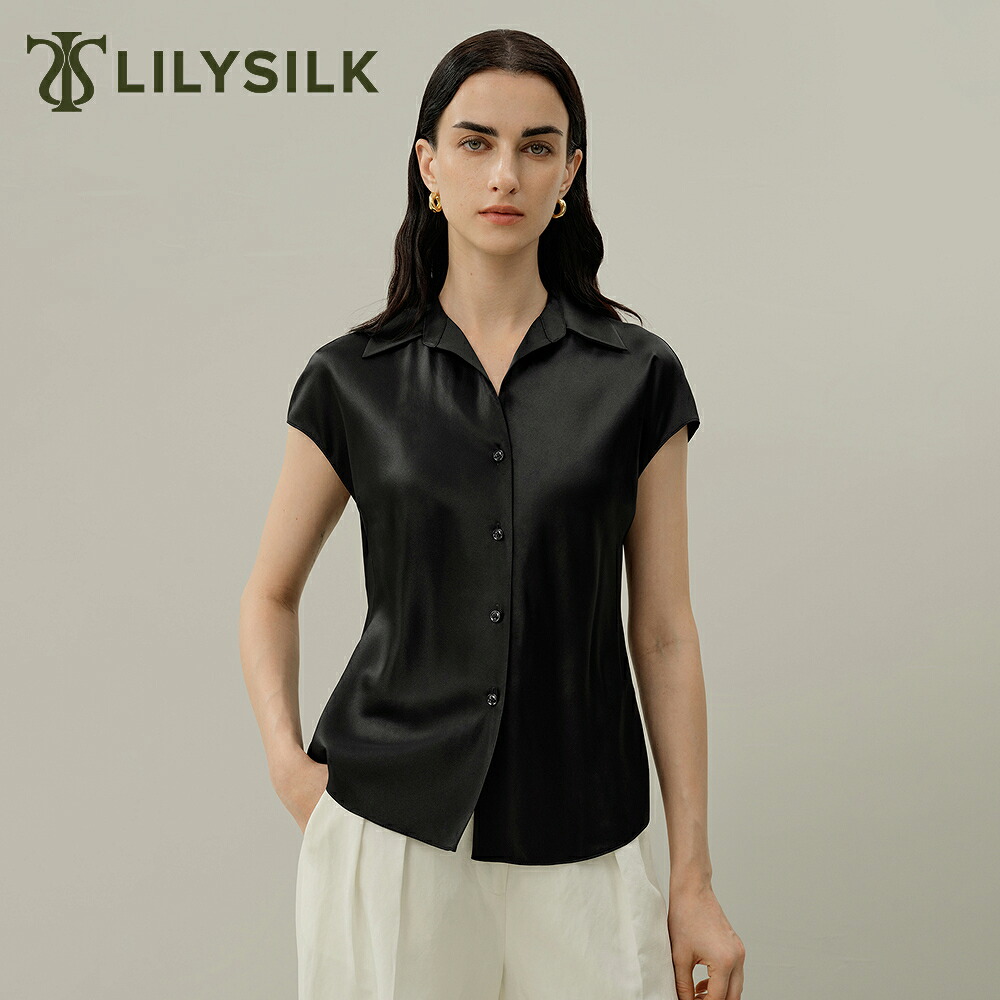 LILYSILK シルク シャツ ブラウス レディース 半袖 キャップスリーブ 夏 無地 洗濯機で洗える おしゃれ オフィス カジュアル 大きいサイズ 高級 通気 洗練 オープンネックライン バイアスカット 軽量 通気性が良い