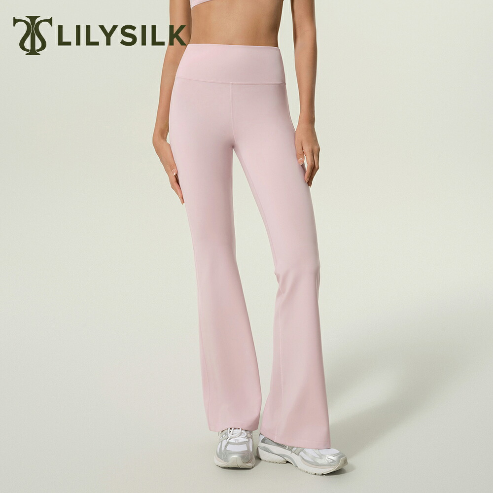 LILYSILK Silk Contour ヨガパンツ レディース フレア 大きいサイズ シルク混 ハイウエスト ストレッチ ヨガウェア 無地 薄手 おしゃれ かわいい 接触冷感 通気 速乾 美脚効果 スポーツウェア ヨガ