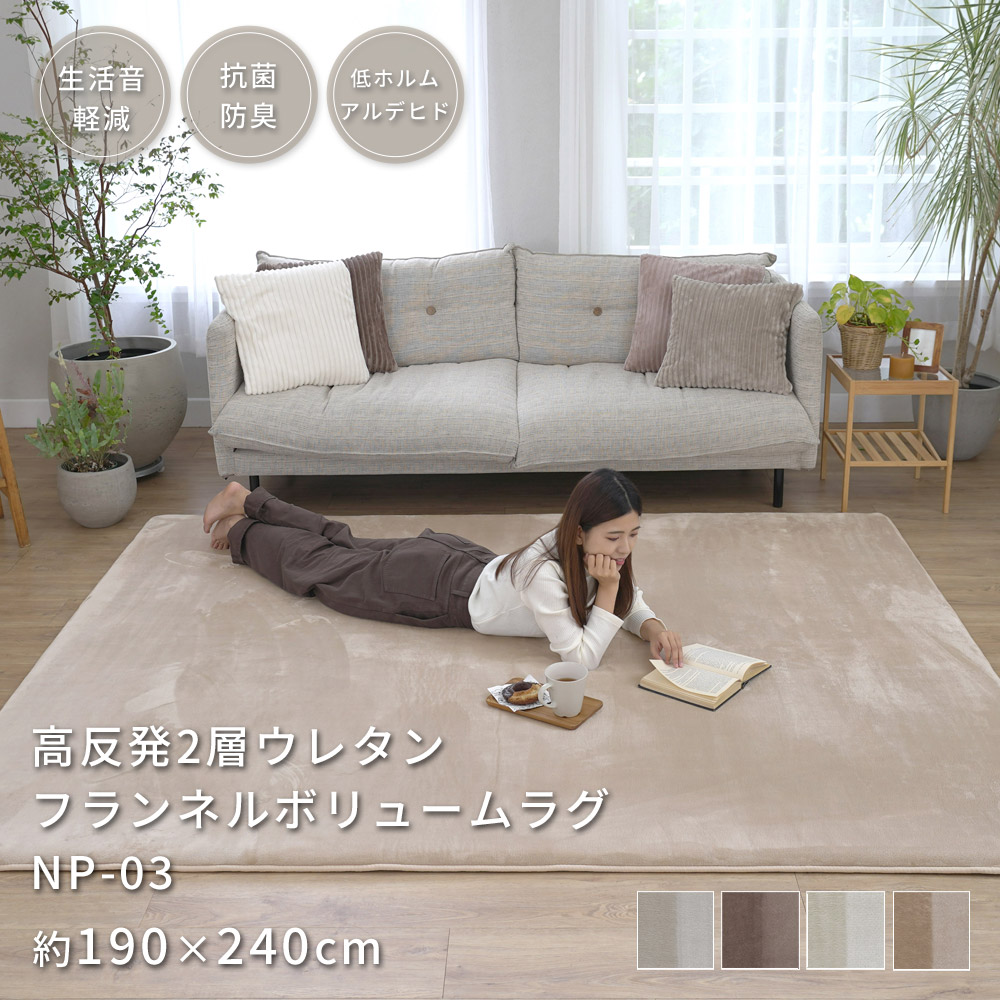 【ポイント5倍★週末限定】ラグ ラグマット 高反発 2層 34mm フランネル 190×240cm 3畳 ボリューム カーペット 韓国風 おしゃれ 厚手 抗菌 防ダニ 防臭 低ホルム 防音 床暖房対応 絨毯 じゅうたん NP-03 14,288円