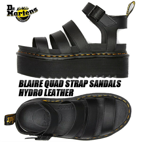 [ ポイントUP & 最大2000円OFFクーポン ] Dr.Martens BLAIRE QUAD STRAP SANDALS HYDRO LEATHER BLACK 27296001 ドクターマーチン ブレア クアッド ストラップ サンダル ZEBRILUS 厚底 プラットフォーム シャークソール グラディエーター ブラック｜LIMITED EDT