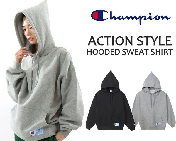 楽天市場】Champion HOODED SWEAT SHIRT BLACK C3-W127 チャンピオン