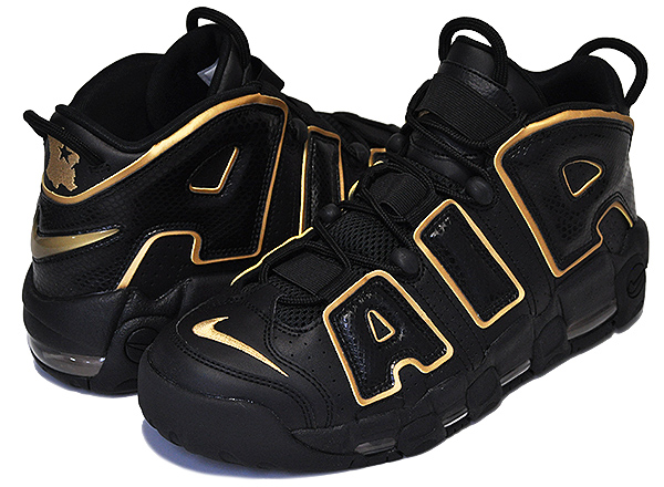 nike uptempo black and gold
