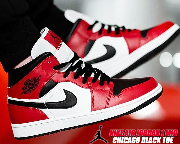 【楽天市場】NIKE AIR JORDAN 1 MID CHICAGO BLACK TOE black/blk-gym red 554724