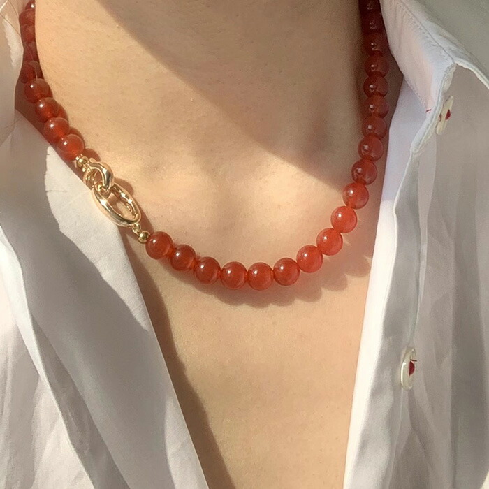 天然石 レッドメノウ ネックレス ブレスレット 8mm カーネリアン 紅玉髄 瑪瑙 メノウ ネックレス ブレスレット 飾り アクセサリー セクシー 高級感 エレガント パワーストーン ジェンダーレス 鎖 モード 春 夏 秋 冬 韓国 韓国系 男性 女性 送料無料 Shes