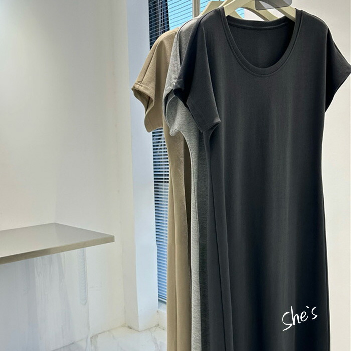 【楽天市場】【フライングスリーブ U開き ミニマム ロング Tシャツ ワンピース】半袖 Tシャツワンピース リネン ロング ワンピース シャツ ...
