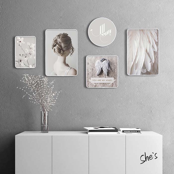 アッシュグレー ウォール作物 5ポイントしつらえる 嚊左衛門 天使 エンジェル グレー 翼 草木 全盛 花 アート ムービー 絵 装飾品 フォトフレーム イラスト イラス 若緑 癒し 具足 オシャレ ハイカラ Diy Blackfishmarine Com