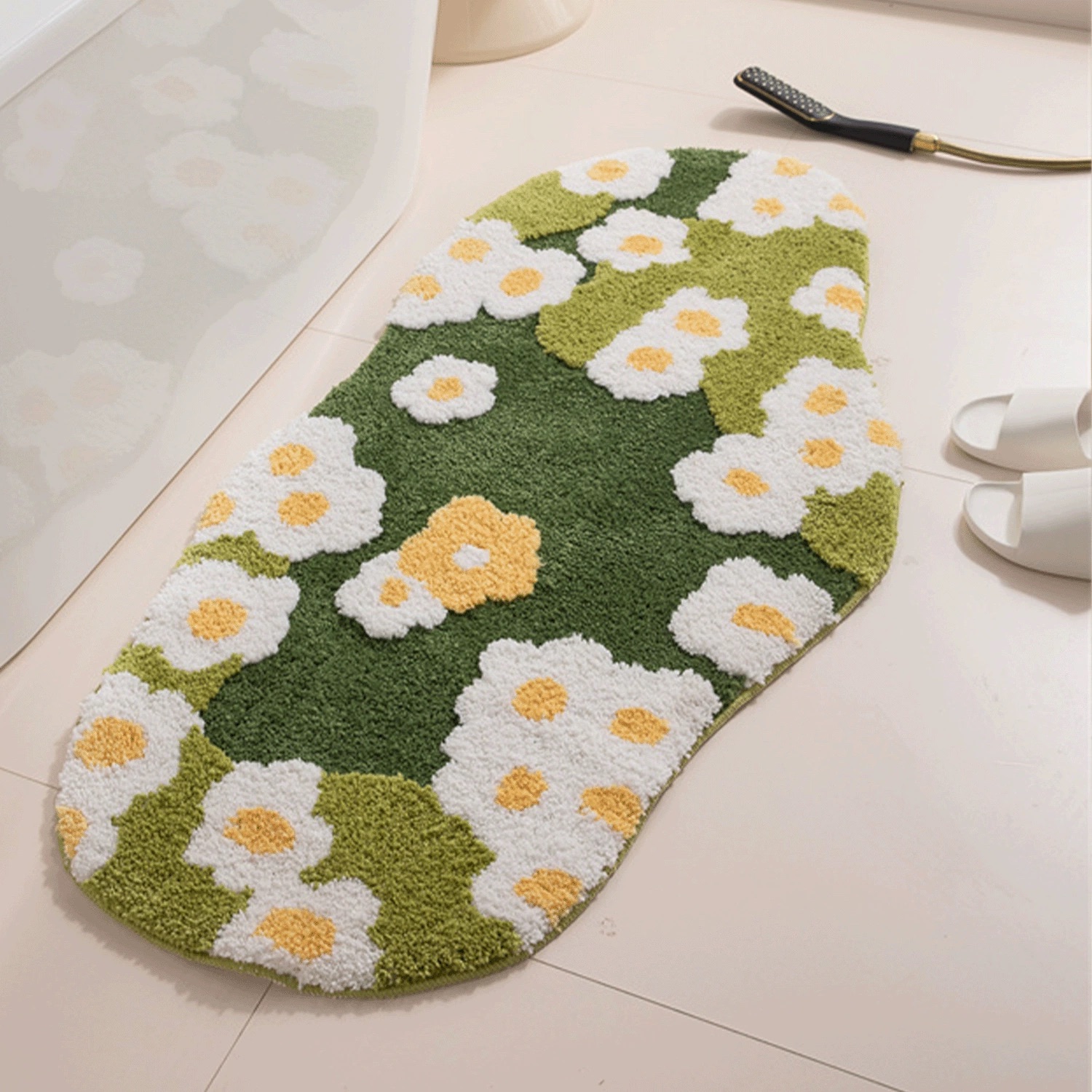 ラグ フラワー 花 花柄 カーペット バスマット ベッドサイド 円形 楕円形 抽象的 花畑 滑り止め付き 手洗い可 カーペット インテリア リビング オールシーズン オシャレ 可愛い 北欧 シンプル ナチュラル 送料無料 Shes