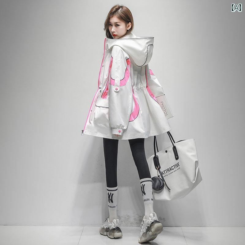 2025 春秋 カラー コントラスト アウトドア ジャケット レディース 防水 作業用 ウィンドブレーカージャケット ミドル丈 ウエスト スリミング｜LINEAR shop 16,203円