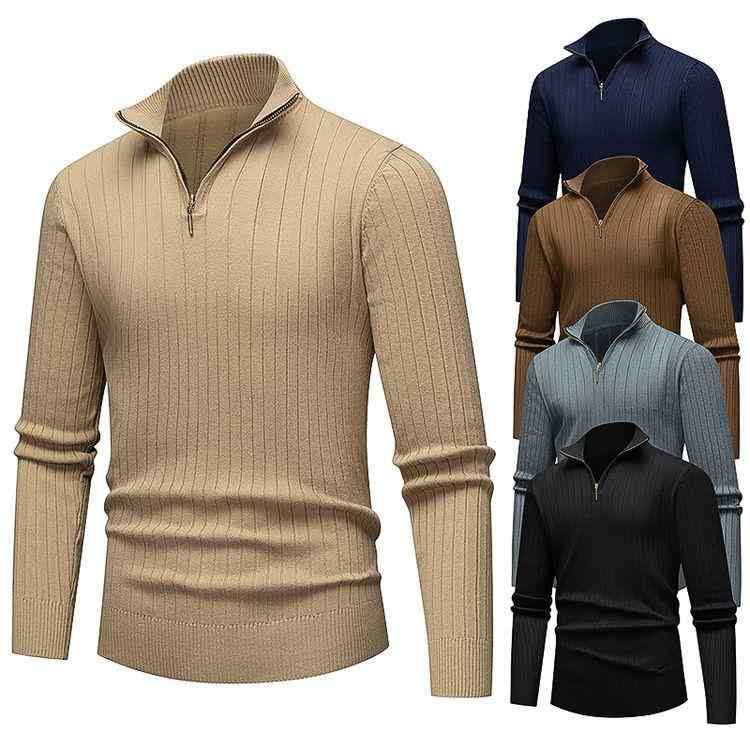 ニット メンズ ハーフジップ 秋冬 立ち襟 セーター プルオーバー 紳士服 ビジネスカジュアル トップス 長袖 伸縮性 ポリエステル 普段使い