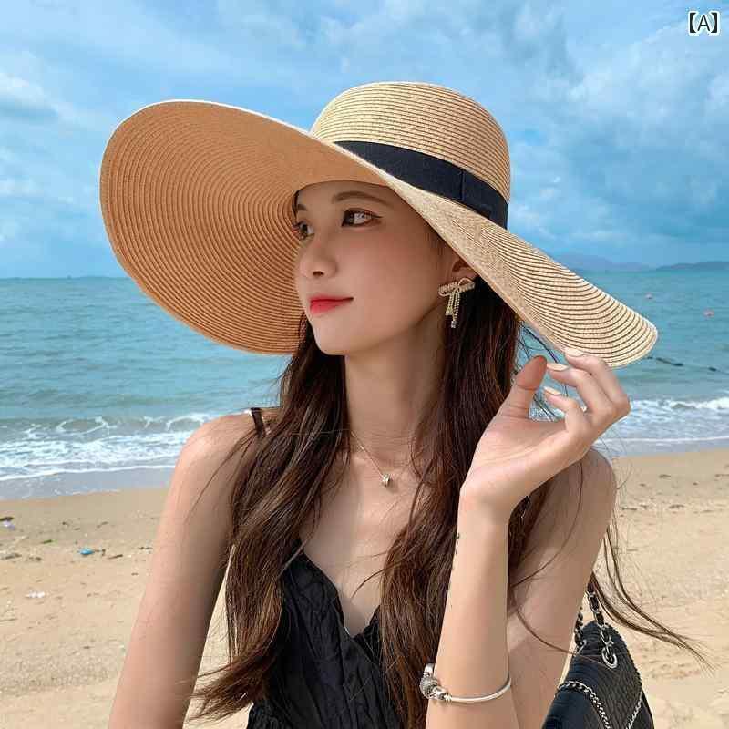 折りたたみ ストローハット 女性用 夏 遮光 UVカット ビーチ ビーチ 夏 ハイキングハット 麦わら帽子 かわいい リゾート おしゃれ