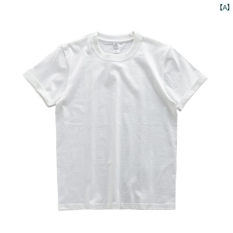 220 g 綿 ゆったり 丸 首 半袖 Tシャツ 女性 2025 春夏 厚手 大きいサイズ ベース 白 トップス 無地 シンプル