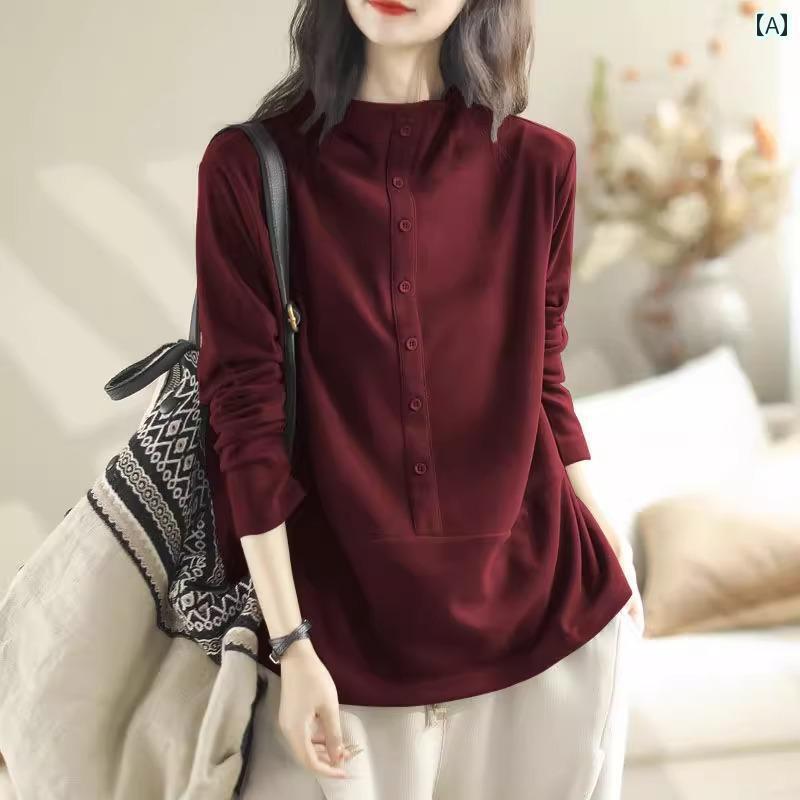 秋冬 女性用 ドイツ製 ベルベット ボトム カジュアル ウエスタンスタイル アウターウェア 長袖 Tシャツ トップ 無地 シンプル｜LINEAR shop