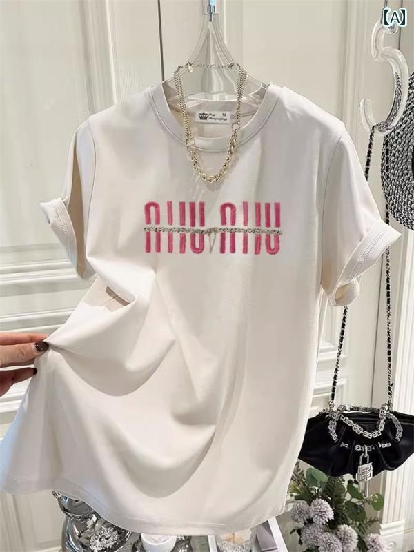 大きい Tシャツ レディース 半袖 2025 春夏 文字の ゆったり ミドル丈  トップス プリント シンプル