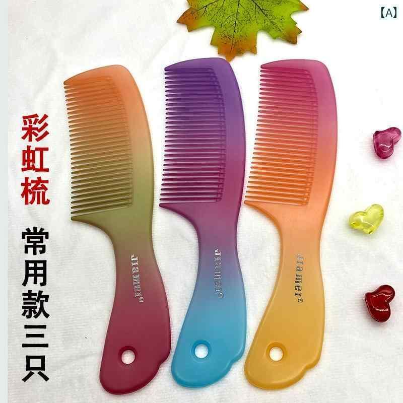 3 コームセット レインボー 尖った テール コーム ロング ヘア 女性用大きな 歯 静電気 防止大きな ストレート 家庭用 カラフル