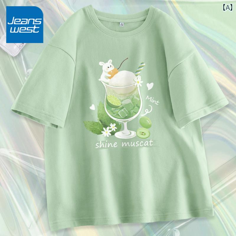 コットン 半袖 Tシャツ レディース 夏 カジュアル ゆったり トップス ラウンドネック プリント おしゃれ アニメ