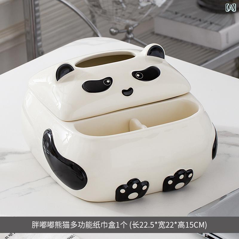 パンダ セラミック ティッシュボックス 多機能 リモコン収納 紙箱 装飾品 小物入れ 机整理 ティッシュ入れ